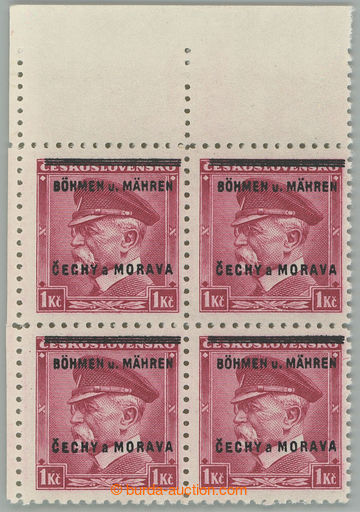 273482 -  Pof.9 LH, Masaryk 1Kč, levý horní rohový 4-blok; nepatr