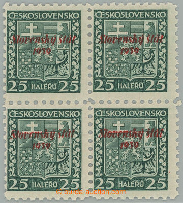 273484 - 1939 Sy.5, Znak 25h zelená ve 4-bloku; bez nálepky