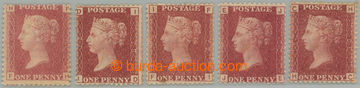 273641 - 1864-1879 SG.43, PENNY RED (rose-red), sestava 5 neupotřebe