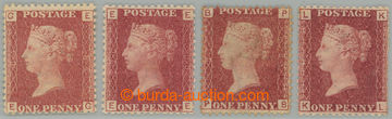 273643 - 1864-1879 SG.43, PENNY RED (rose-red), sestava 4 neupotřebe