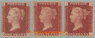 273645 - 1864-1879 SG.43, PENNY RED (rose-red), sestava 3 neupotřebe