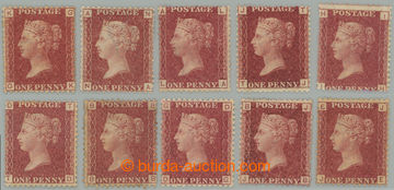 273667 - 1864-1879 SG.43, PENNY RED (rose-red), sestava 10 neupotřeb