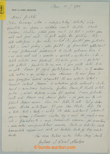 273862 - 1947-1948 ABSOLON Karel (1877-1960), významný český arch