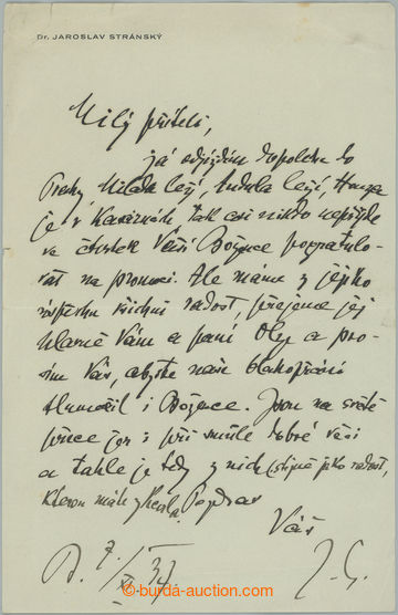 274070 - 1937 STRÁNSKÝ Jaroslav (1884-1973), ministr spravedlnosti,