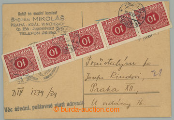 274151 - 1939 SOUBĚŽNÉ / úřední lístek zaslaný v místě kde 