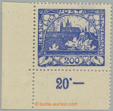 274389 -  Pof.22A, 200h ultramarínová, levý dolní rohový kus s p