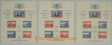 274476 - 1943 AS1, Londýnský aršík, 3ks, 1x ** + 1x s 3 otisky p�