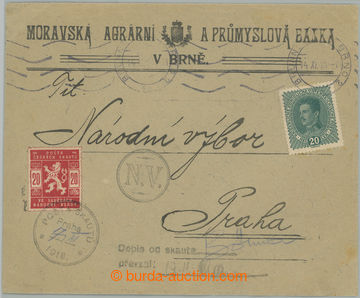 274499 - 1918 firemní dopis zaslaný z Brna do Prahy na Národní v�