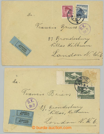 274537 - 1939 sestava 2ks Let-dopisů do Anglie, 1x vyfr. čs. leteck