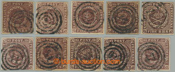 274549 - 1851 Mi.1I, 1II, Znak FIRE R.B.S, sestava 10ks ve vybrané k