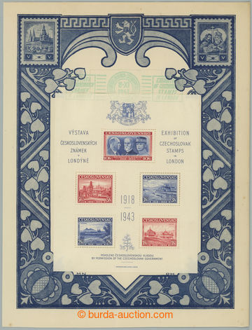 274592 - 1943 pamětní list s vylepeným Londýnským aršíkem AS1 