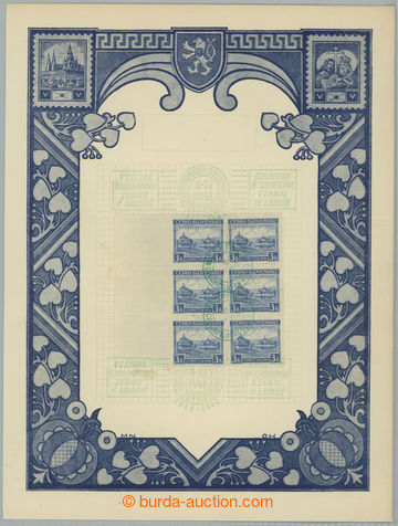 274595 - 1943 pamětní list s vylepeným krajovým 6-blokem zn. Jasi