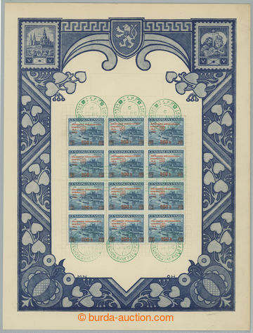 274597 - 1943 pamětní list s vylepeným 12-blokem přetiskové zn. 