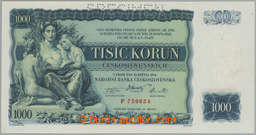 274725 - 1934 Ba.27, 1000Kč 1934, série P, perforace SPECIMEN; bezv