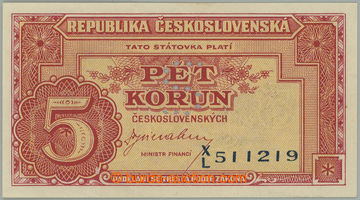 274756 - 1945 Ba.70, 5Kčs b.l. (1945), série X/L, vzácnější slo