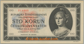274794 - 1945 Ba.77a1, 100Kčs 1945, série B17; velmi pěkná