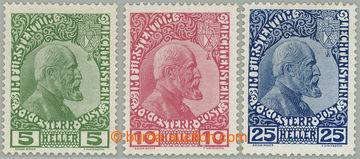 274858 - 1912 Mi.1-3x, Johann II. 5H - 25H křídový papír; nepatrn