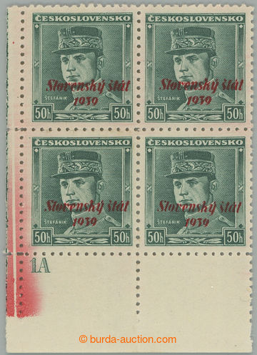 274879 - 1939 Sy.9 DZ VV, Štefánik 50h zelená, levý dolní rohov�