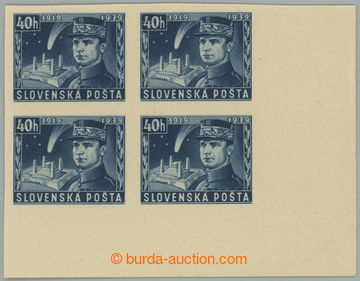 274892 - 1939 Sy.NZ34N, Štefánik 40h modrá, pravý dolní ROHOVÝ 