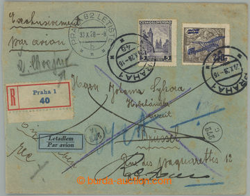 274916 - 1928 PRAHA - BRUSEL / R+Let dopis adresovaný do Belgie, vyf