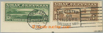 274935 - 1930 Mi.326-327, Zeppelin 65c + $1.30 na výstřižku s raz.