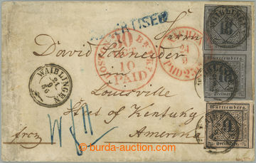 274941 - 1851 dopis z Waiblingen do Kentucky, vyfr. 2-páskou Mi.5+ M