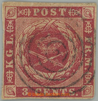 275122 - 1856 Mi.1c, Znak 3 Cents tmavě karmínová, s centrickým r