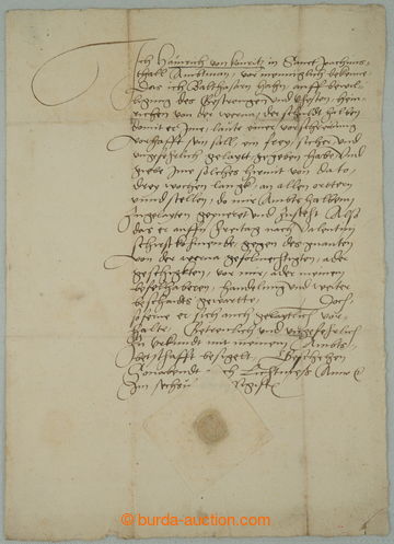 275161 - 1600? JÁCHYMOV / renesanční německy psaná listina daná