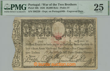 275324 - 1826 PORTUGALSKO / Pi.30b, 20.000 Reis 1799 s přetiskem 182