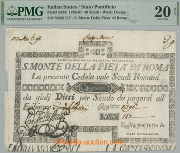 275326 - 1786-1797 PAPEŽSKÝ STÁT / Pi.S338, 40 Scudi b.d. s průsv