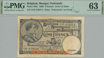 275327 - 1938 BELGIE / Pi.108x, 5 Frank 1938, CHYBOTISK data 1988; sk