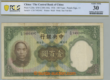 275333 - 1936 ČÍNA / Pi.220a, The Central Bank of China, 100 Yüan 