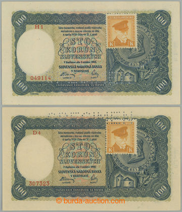 275389 - 1945 Ba.63a, 100Ks 1940 II. vydání s nalepeným kolkem, 2k