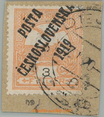 275461 -  Pof.91, 3f oranžová na výstřižku s fragmentem DR, I. t