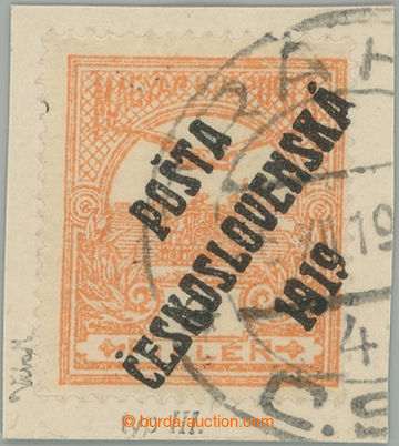 275464 -  Pof.91, 3f oranžová na výstřižku s fragmentem DR PRAHA