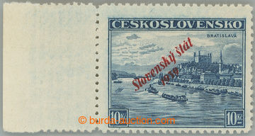 275506 - 1939 Sy.22, Bratislava 10Kč modrá, levý krajový kus; bez