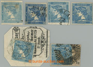 275529 - 1851 Ferch.6, Modrý Merkur, sestava 6ks, typ Ib, IIc, mj. 1
