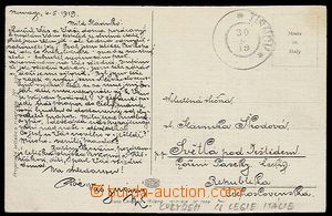 27567 - 1919 ITALY  postcard from Czechosl. legionnaire in Italy tra