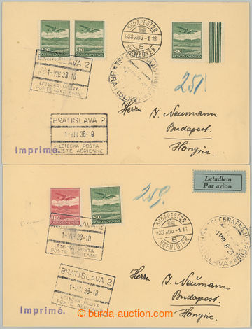 275685 - 1938 BRATISLAVA - BUDAPEŠŤ / sestava 2 Let-lístků vyfr. 