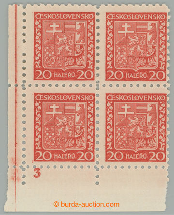 275694 -  Pof.250 plate number, Coat of arms 20h red, LL corner blk-o