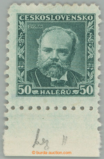 275708 - 1934 Pof.280, Dvořák 50h zelená bez pruhů v lepu, s doln