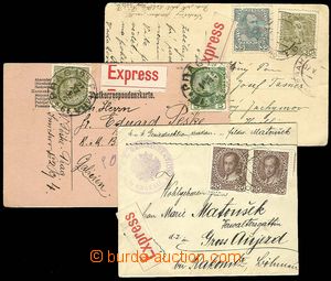 27573 - 1916 3 celistvosti zaslané Expres, 1x na FP, 1x z FP, 1x tu