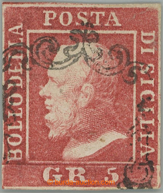 275758 - 1859 Sass.9, Ferdinand II. 5Gr rosa carminio; pěkný upotř