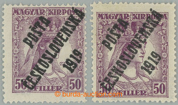 275769 -  Pof.123, Zita 50f fialová, 2ks, I.+IV. typ přetisku; po n