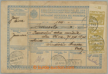 275809 - 1919 Průkazní poukázka ku poukázce telegrafické, celý 