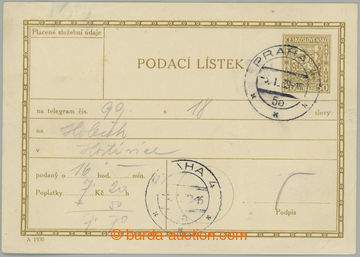 275831 - 1938 CPL3A/B, Podací lístek na telegram, Znak 50h, česká