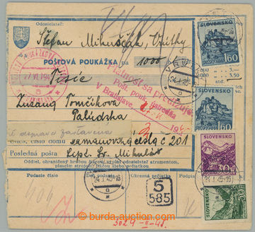 275844 - 1945 DOPRAVA ZASTAVENÁ / poštovní poukázka bez podacího