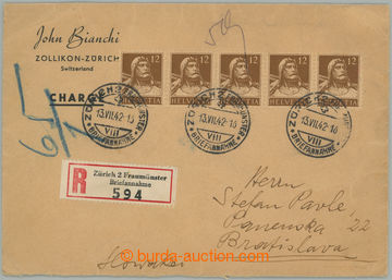 275902 - 1942 firemní R-dopis adresovaný na Slovensko, vyfr. 5ks zn