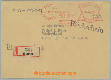 275937 - 1943 úřední R-dopis vyplacený frankotypem PRAHA 5/ 30.12