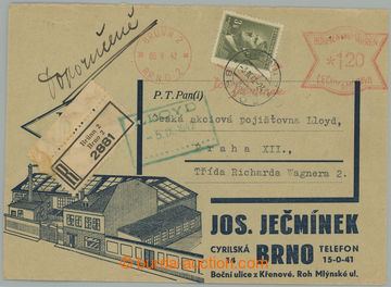 275945 - 1942 reklamní dekorativní obálka zaslaná jako R s firemn